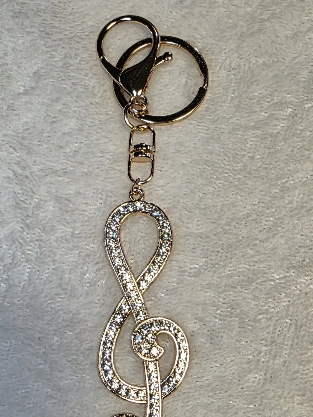 Rhinestone Treble Clef Keychain - Gold Tone